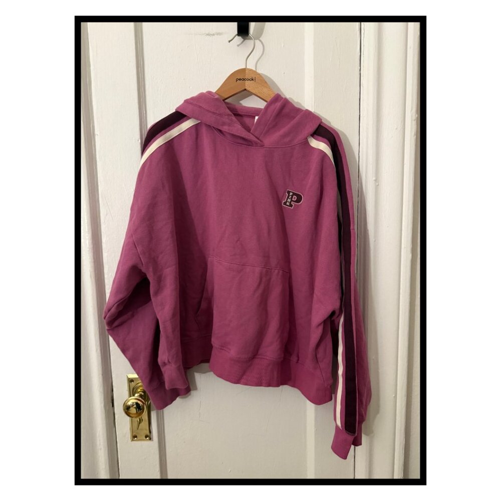 Rose Pink Cropped PINK by Victoria's Secret Hoodie Pullover with Lines on Sleeve
